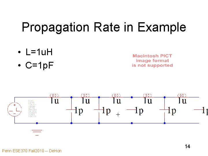 Propagation Rate in Example • L=1 u. H • C=1 p. F Penn ESE