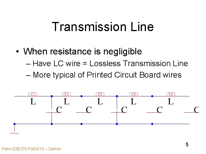 Transmission Line • When resistance is negligible – Have LC wire = Lossless Transmission