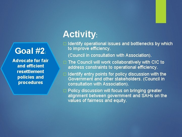 Activity: Identify operational issues and bottlenecks by which to improve efficiency. (Council in consultation