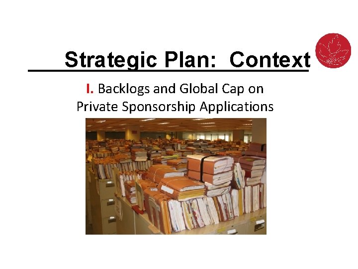 Strategic Plan: Context I. Backlogs and Global Cap on Private Sponsorship Applications 