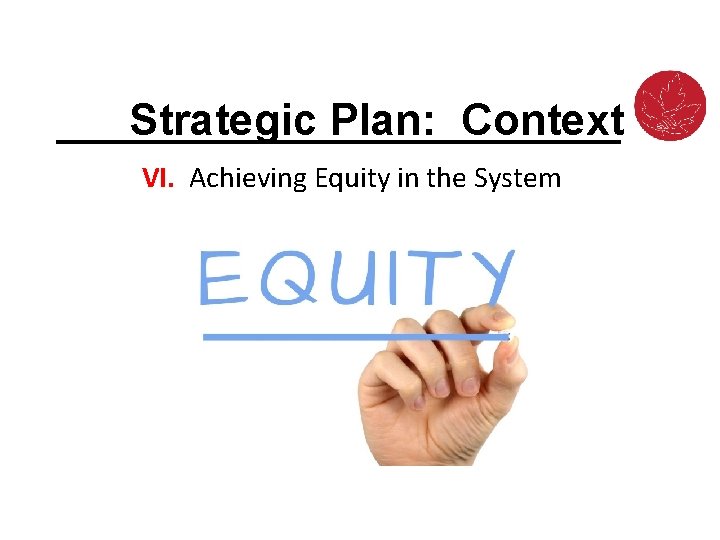 Strategic Plan: Context VI. Achieving Equity in the System 