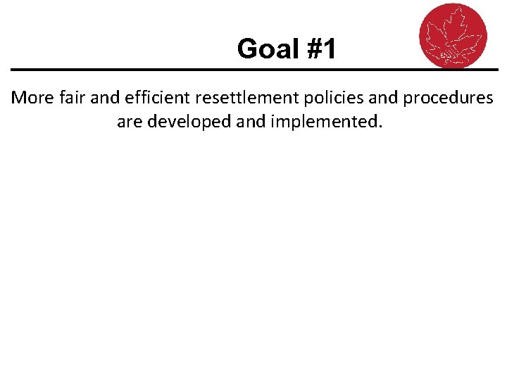 Goal #1 More fair and efficient resettlement policies and procedures are developed and implemented.