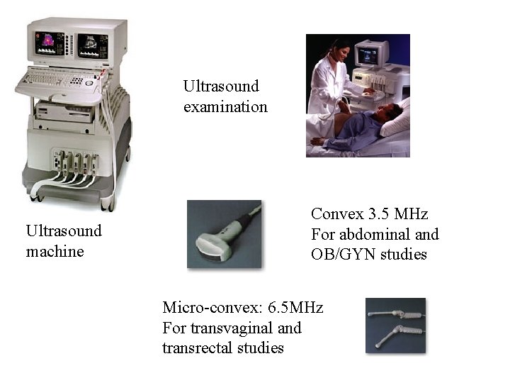 Ultrasound examination Ultrasound machine Convex 3. 5 MHz For abdominal and OB/GYN studies Micro-convex: