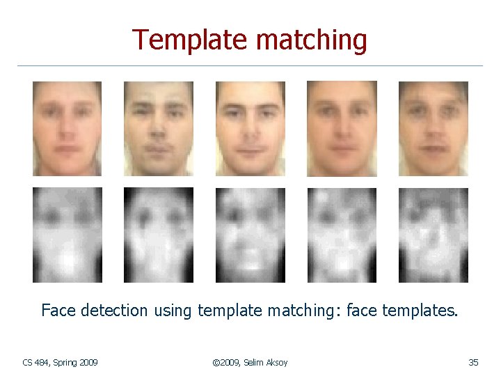 Template matching Face detection using template matching: face templates. CS 484, Spring 2009 ©