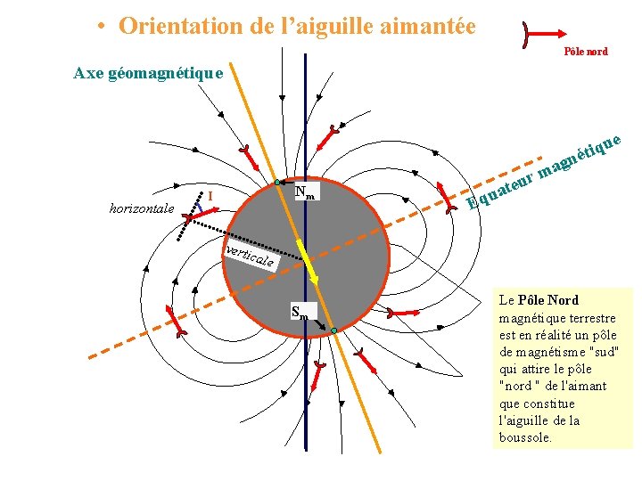 • Orientation de l’aiguille aimantée Pôle nord Axe géomagnétique horizontale Nm I gn • Orientation de l’aiguille aimantée Pôle nord Axe géomagnétique horizontale Nm I gn