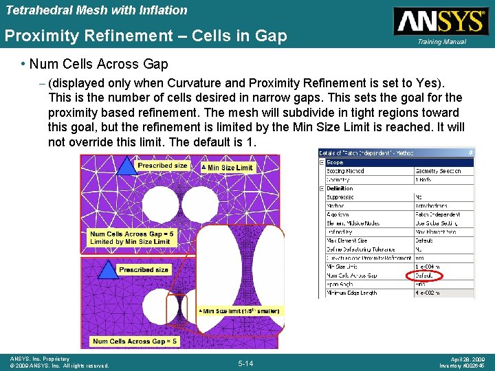 Tetrahedral Mesh with Inflation Proximity Refinement – Cells in Gap Training Manual • Num