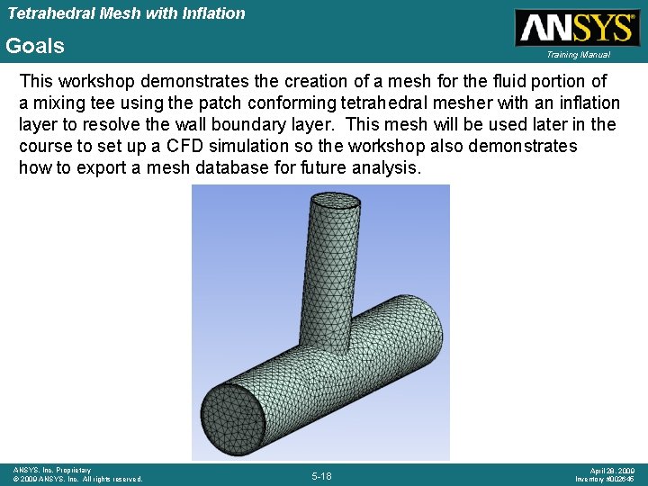 Tetrahedral Mesh with Inflation Goals Training Manual This workshop demonstrates the creation of a