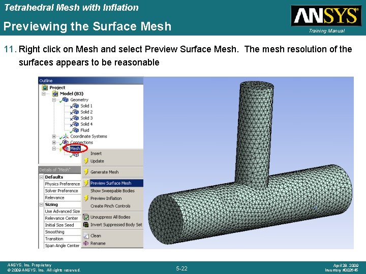 Tetrahedral Mesh with Inflation Previewing the Surface Mesh Training Manual 11. Right click on