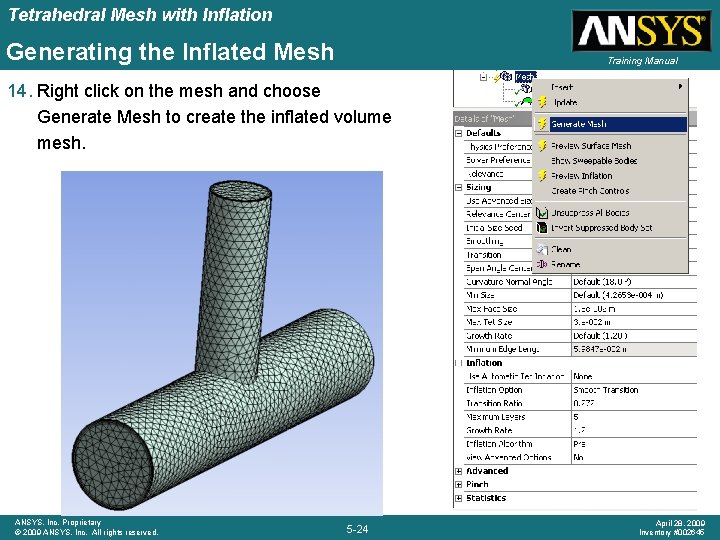 Tetrahedral Mesh with Inflation Generating the Inflated Mesh Training Manual 14. Right click on