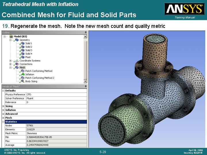 Tetrahedral Mesh with Inflation Combined Mesh for Fluid and Solid Parts Training Manual 19.