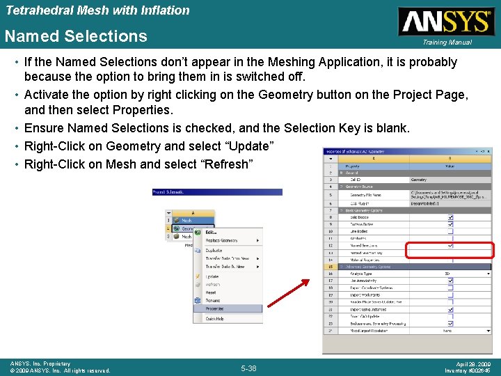 Tetrahedral Mesh with Inflation Named Selections Training Manual • If the Named Selections don’t