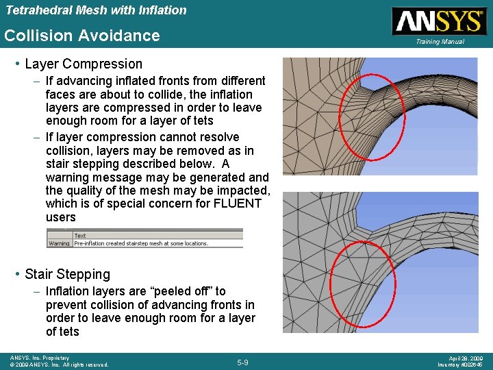 Tetrahedral Mesh with Inflation Collision Avoidance Training Manual • Layer Compression – If advancing