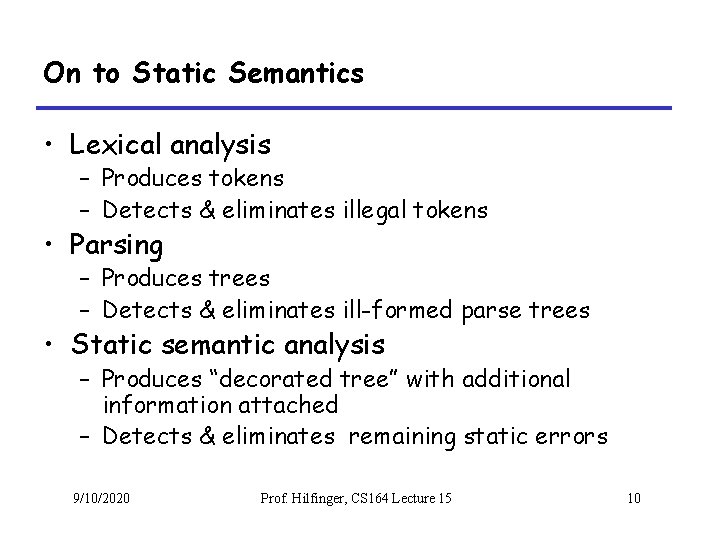 Syntax Errors Static Semantics Lecture 14 from notes