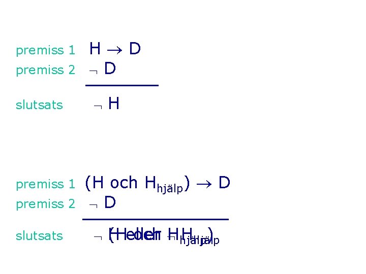 premiss 1 premiss 2 slutsats H D D H (H och Hhjälp) D D