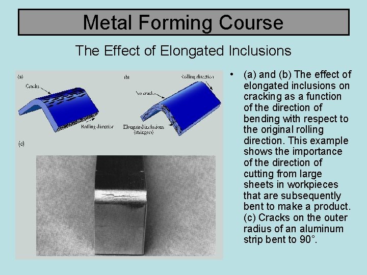 Metal Forming Course The Effect of Elongated Inclusions • (a) and (b) The effect
