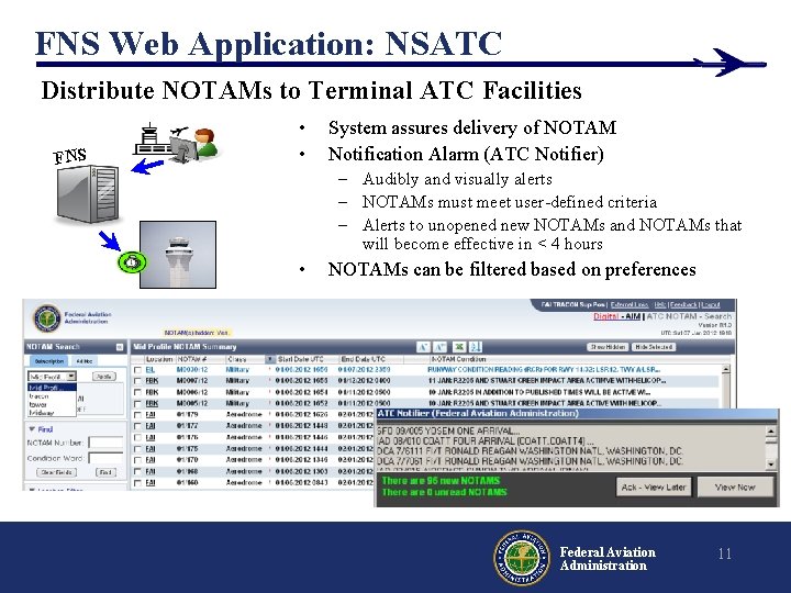 FNS Web Application: NSATC Distribute NOTAMs to Terminal ATC Facilities FNS • • System FNS Web Application: NSATC Distribute NOTAMs to Terminal ATC Facilities FNS • • System