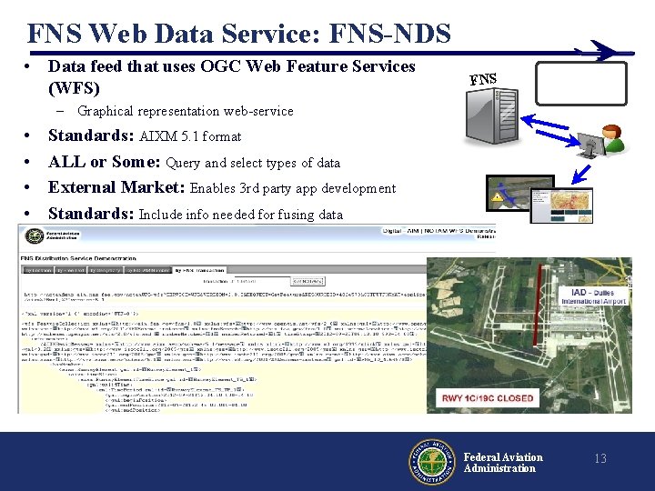 FNS Web Data Service: FNS-NDS • Data feed that uses OGC Web Feature Services FNS Web Data Service: FNS-NDS • Data feed that uses OGC Web Feature Services