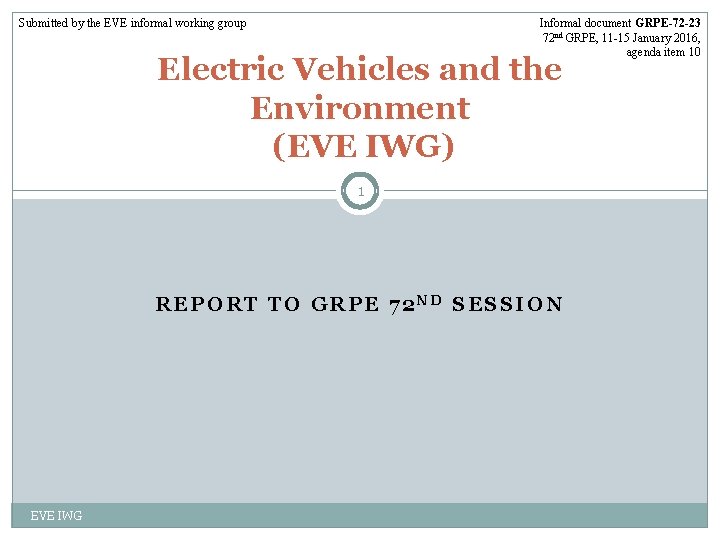 Submitted by the EVE informal working group Informal document GRPE-72 -23 72 nd GRPE,