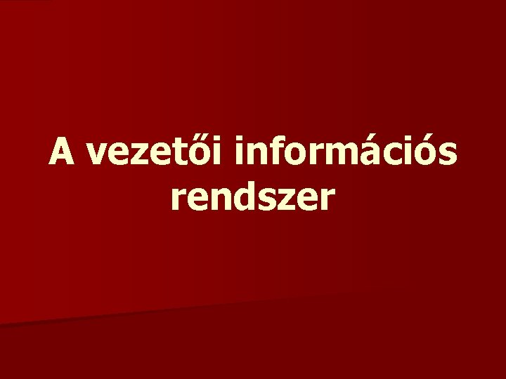 A vezetői információs rendszer 