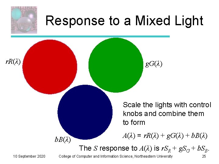 Response to a Mixed Light r. R(λ) g. G(λ) Scale the lights with control