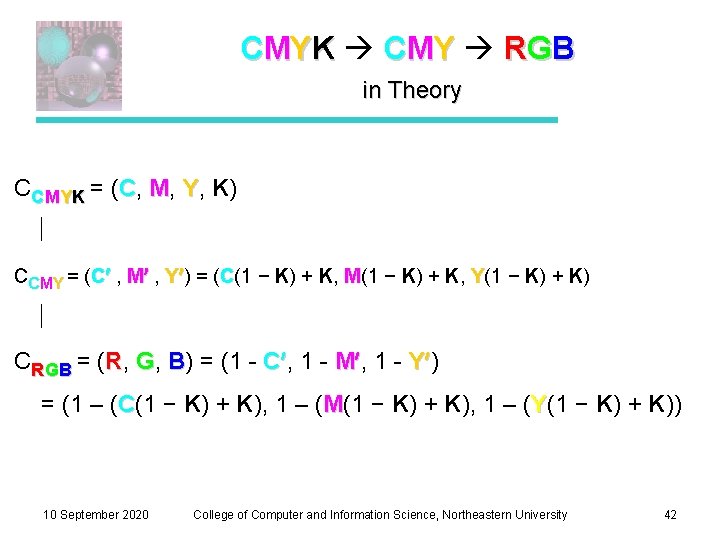 CMYK CMY RGB in Theory CCMYK = (C, M, Y, K) CCMY = (C