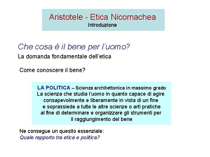 Aristotele - Etica Nicomachea Introduzione Che cosa è il bene per l’uomo? La domanda