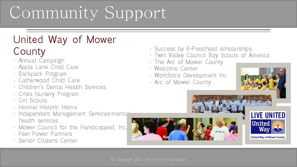 Community Support United Way of Mower County • • • Annual Campaign Apple Lane