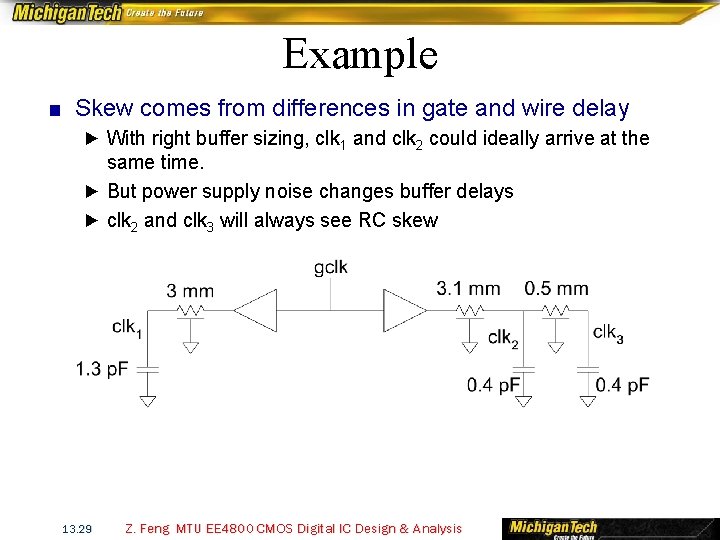 Example ■ Skew comes from differences in gate and wire delay ► With right