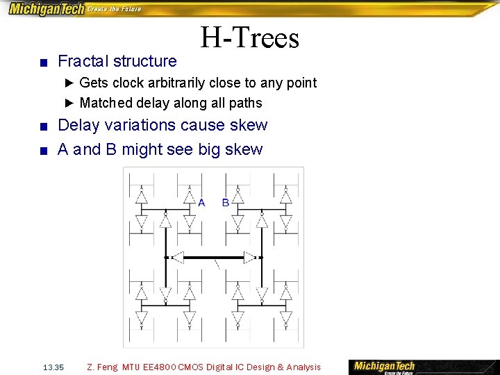 ■ Fractal structure H-Trees ► Gets clock arbitrarily close to any point ► Matched