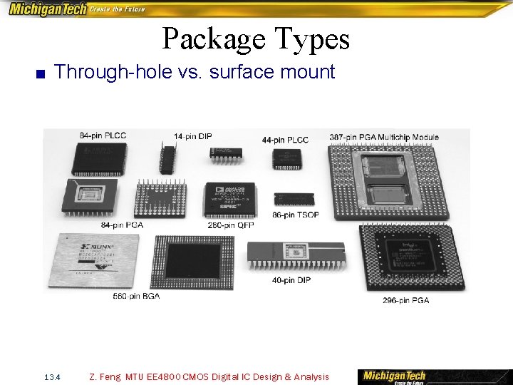 Package Types ■ Through-hole vs. surface mount 13. 4 Z. Feng MTU EE 4800