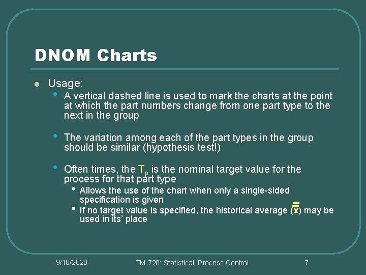 DNOM Charts l Usage: • A vertical dashed line is used to mark the