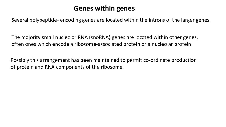 Genes within genes Several polypeptide- encoding genes are located within the introns of the