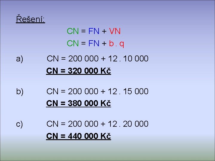 Řešení: CN = FN + VN CN = FN + b. q a) CN