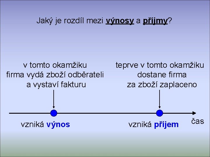 Jaký je rozdíl mezi výnosy a příjmy? v tomto okamžiku firma vydá zboží odběrateli