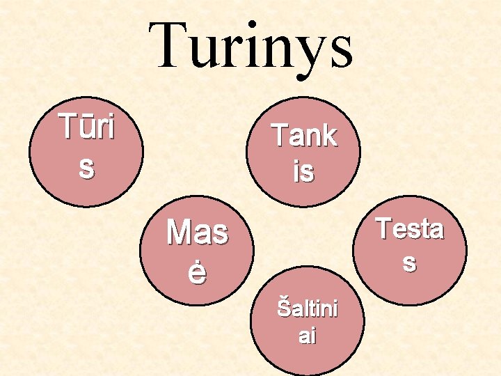 Turinys Tūri s Tank is Testa s Mas ė Šaltini ai 