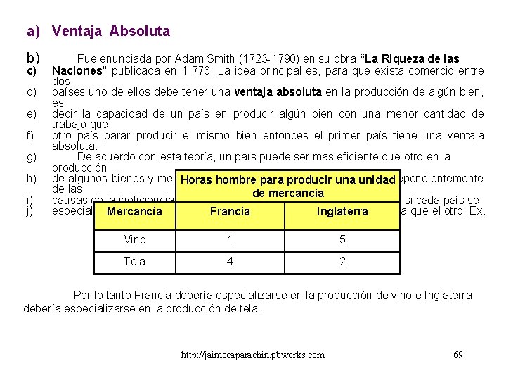 a) Ventaja Absoluta b) c) d) e) f) g) h) i) j) Fue enunciada