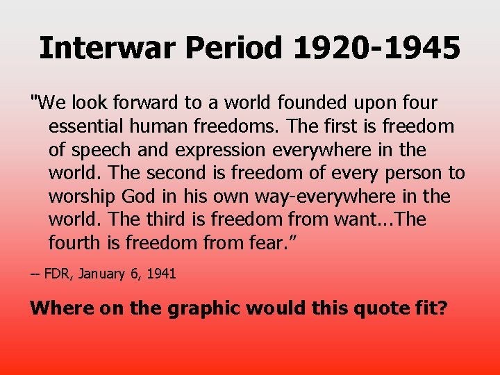 Interwar Period 1920 -1945 "We look forward to a world founded upon four essential