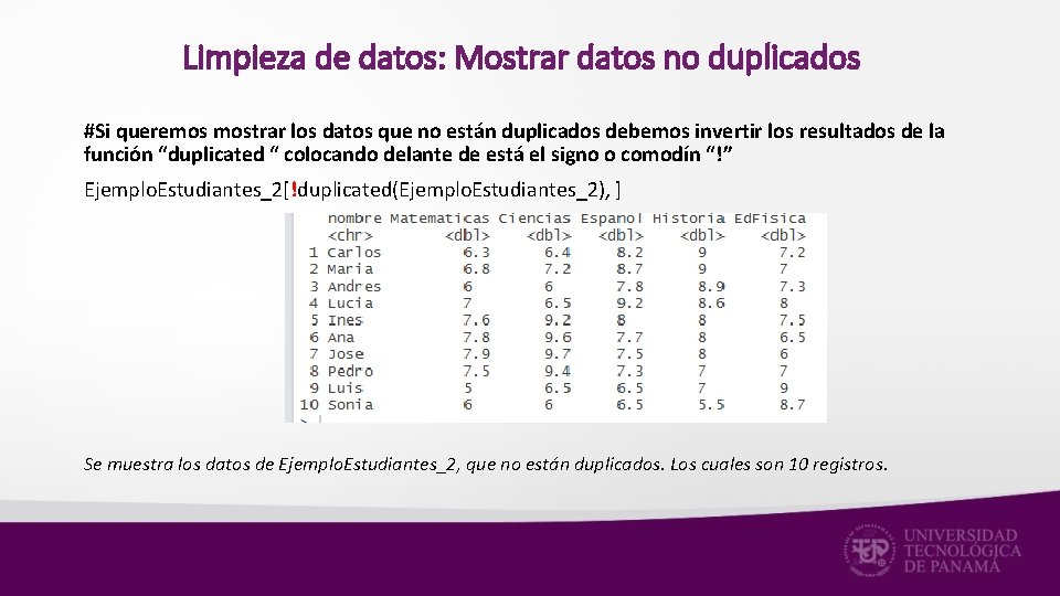 Limpieza de datos: Mostrar datos no duplicados #Si queremos mostrar los datos que no