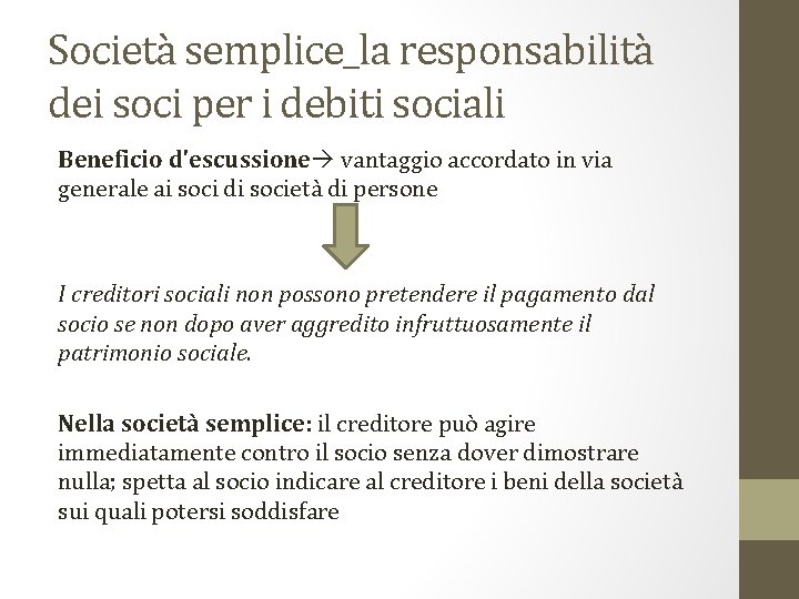 Società semplice_la responsabilità dei soci per i debiti sociali Beneficio d'escussione vantaggio accordato in