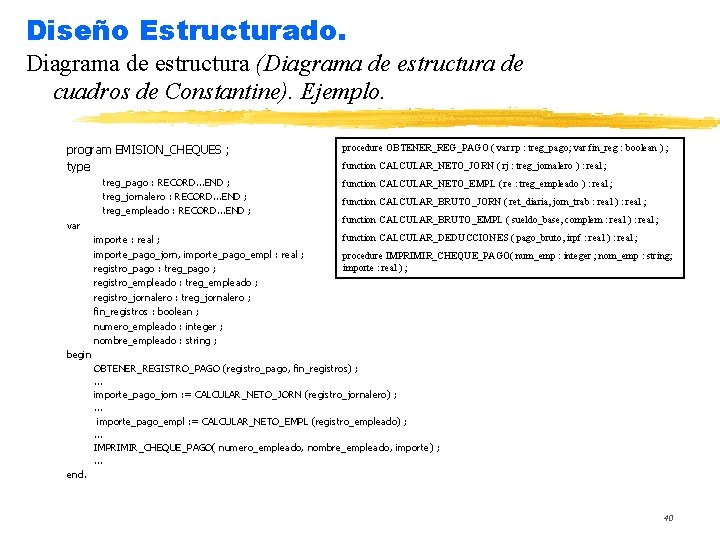 Diseño Estructurado. Diagrama de estructura (Diagrama de estructura de cuadros de Constantine). Ejemplo. program