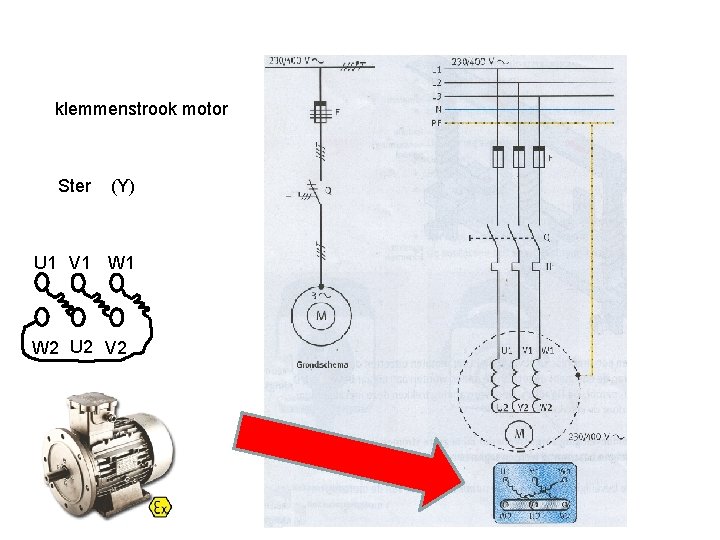 Schema klemmenstrook motor Ster (Υ) U 1 V 1 W 2 U 2 V Schema klemmenstrook motor Ster (Υ) U 1 V 1 W 2 U 2 V