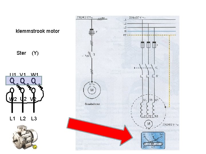 Schema klemmstrook motor Ster (Υ) U 1 V 1 W 2 U 2 V Schema klemmstrook motor Ster (Υ) U 1 V 1 W 2 U 2 V