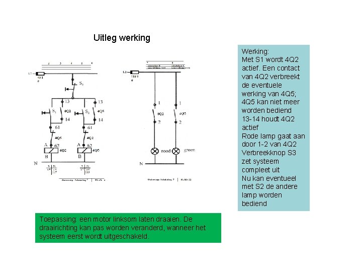 Uitleg werking Werking: Met S 1 wordt 4 Q 2 actief. Een contact van Uitleg werking Werking: Met S 1 wordt 4 Q 2 actief. Een contact van