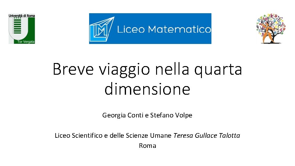 Breve viaggio nella quarta dimensione Georgia Conti e Stefano Volpe Liceo Scientifico e delle