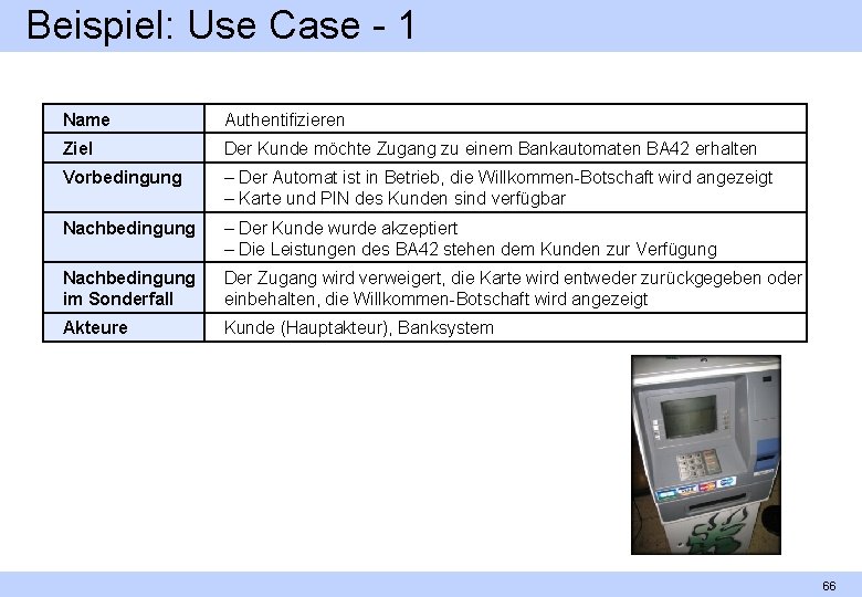 Beispiel: Use Case 1 Name Authentifizieren Ziel Der Kunde möchte Zugang zu einem Bankautomaten