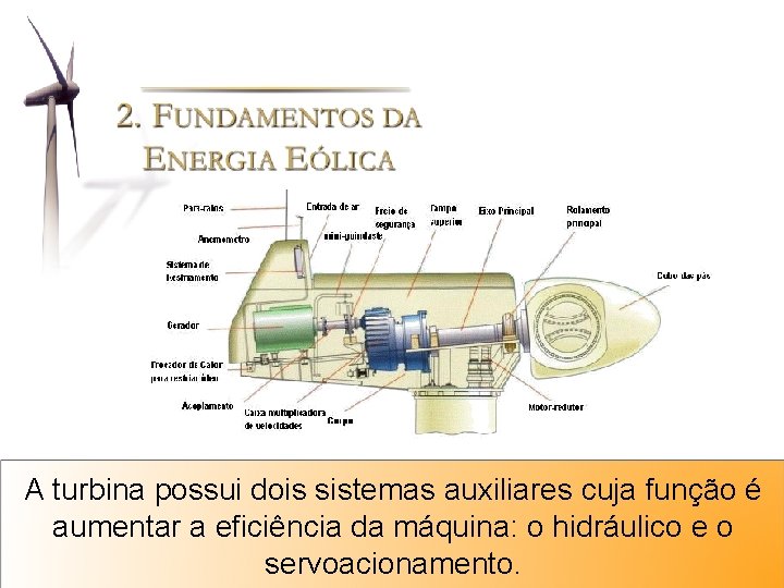 A turbina possui dois sistemas auxiliares cuja função é aumentar a eficiência da máquina:
