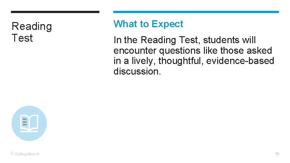 Reading Test What to Expect In the Reading Test, students will encounter questions like