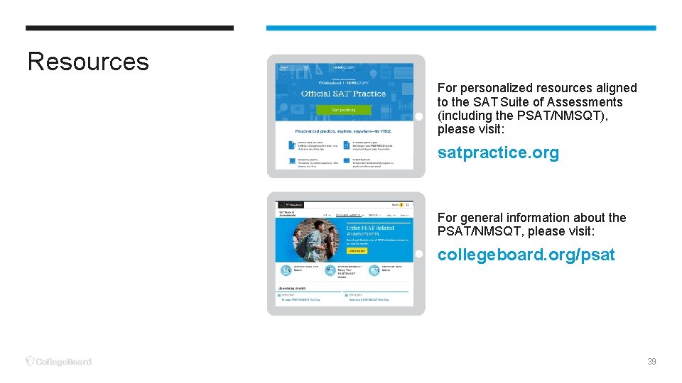 Resources For personalized resources aligned to the SAT Suite of Assessments (including the PSAT/NMSQT),