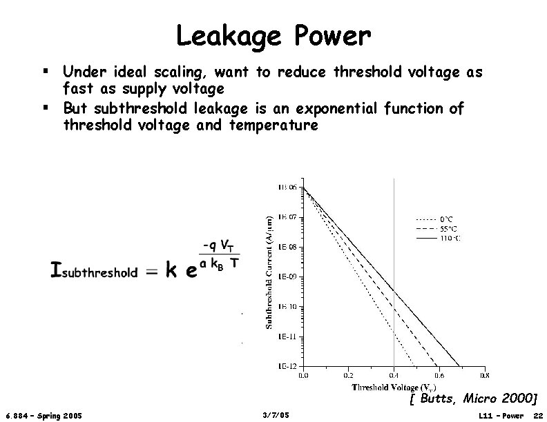 Leakage Power § Under ideal scaling, want to reduce threshold voltage as fast as