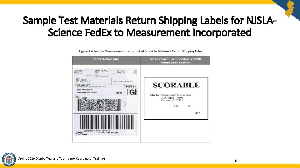 Sample Test Materials Return Shipping Labels for NJSLAScience Fed. Ex to Measurement Incorporated Spring Sample Test Materials Return Shipping Labels for NJSLAScience Fed. Ex to Measurement Incorporated Spring